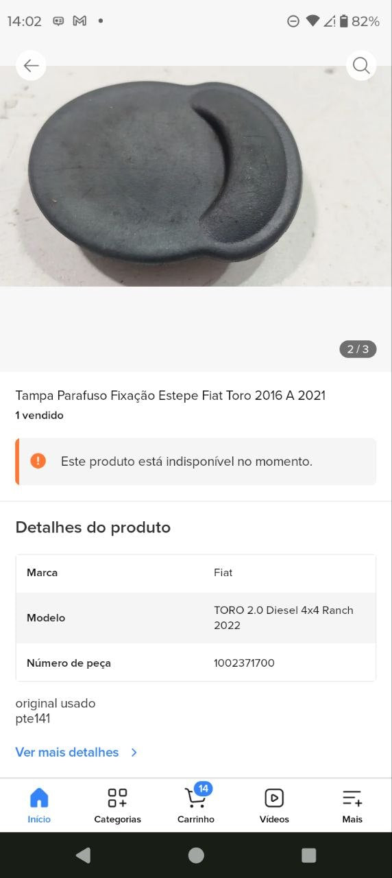 Tampa Parafuso Fixação Estepe Fiat Toro 2016/2021 Nova