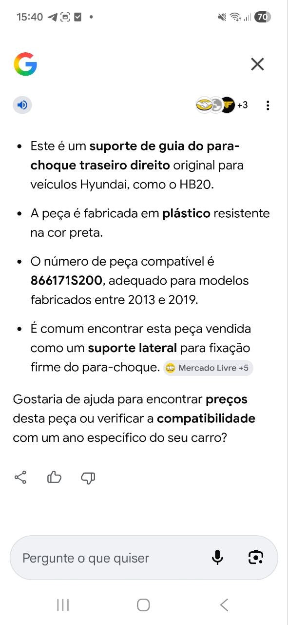 Suporte Guia Para-choque Tras Dir Hyundai HB20 2013/2019