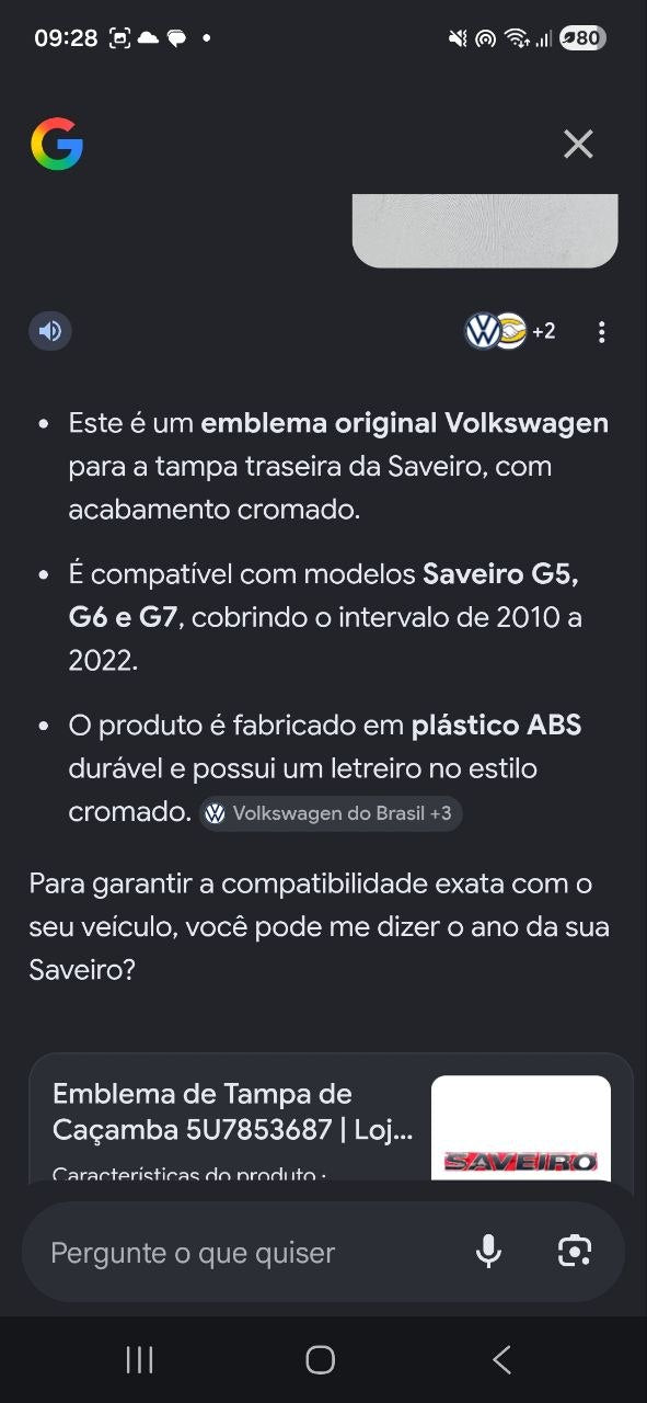 Emblema Tampa Traseira Volkswagen Saveiro G5 G6 G7 2010/2022 Novo