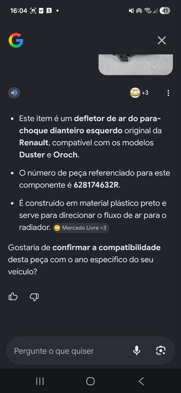 Defletor Ar Para-choque Diant Esq Renault Duster/Oroch 2016/2023