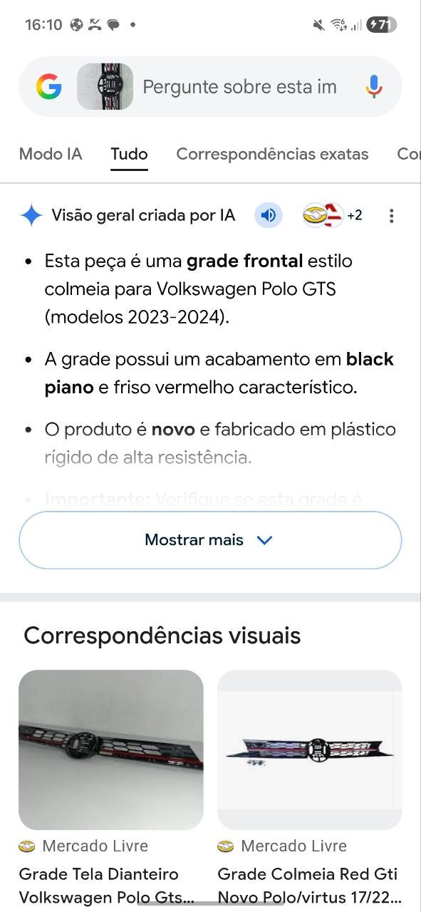 Grade Diant Volkswagen Polo GTS 2023/2024