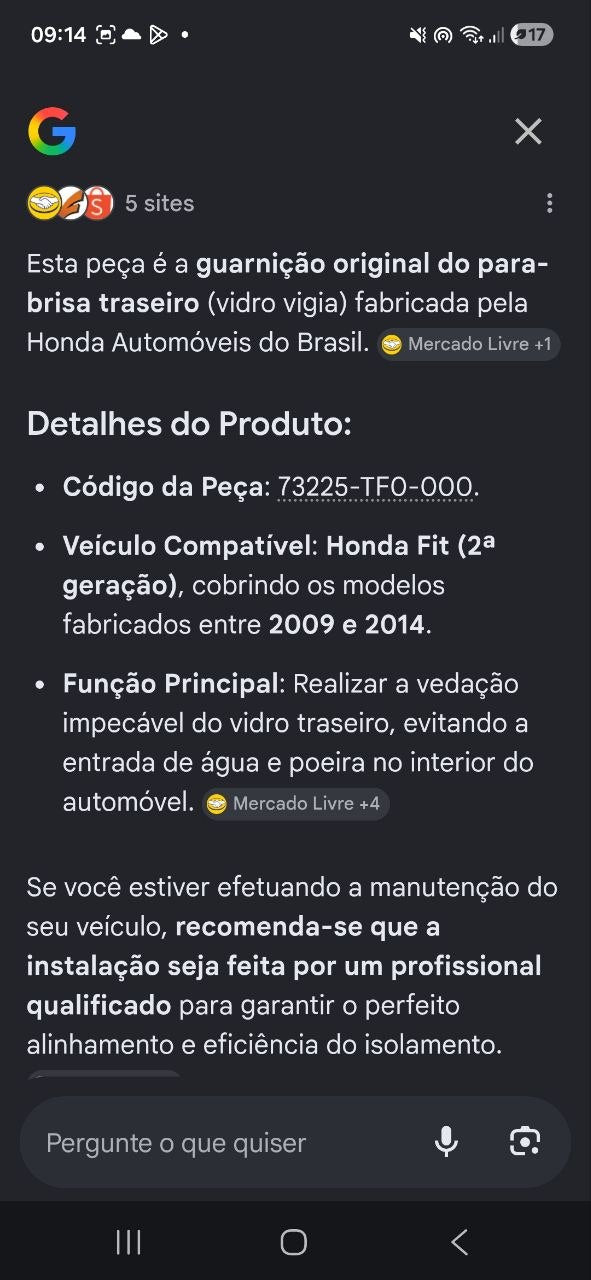 Guarnição Para-brisa Traseiro Honda Fit 2009/2014 Nova
