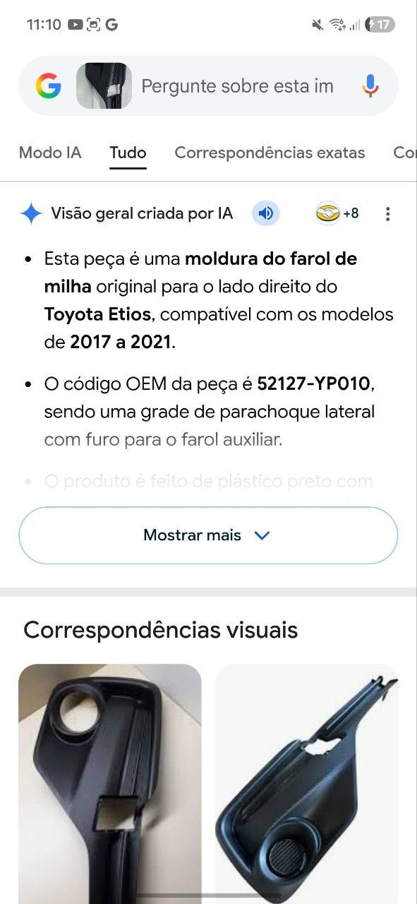 Grade Parachoque Diant Dir Toyota Etios 2017/2021