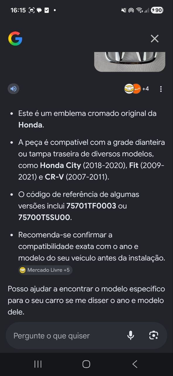 Emblema Diant/Tras Honda City/Fit/CR-V 2007/2021