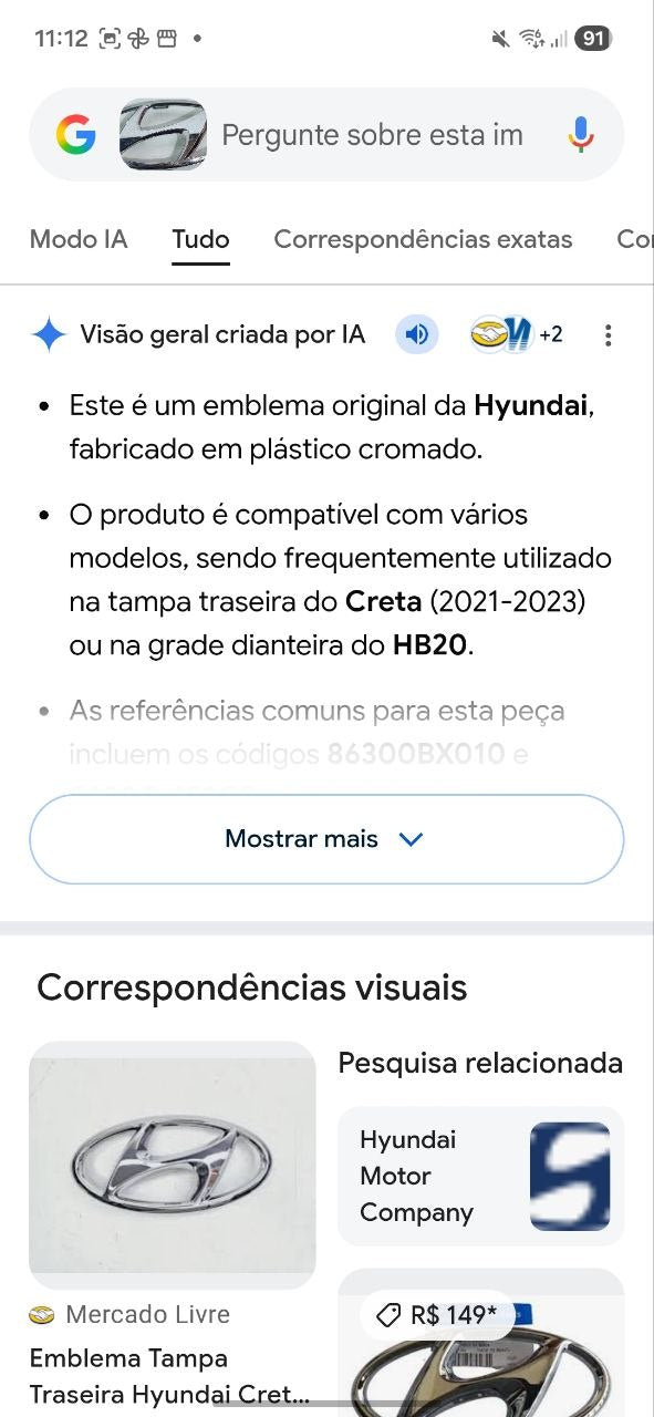 Emblema Diant/Tras Hyundai Creta/HB20 2021/2023