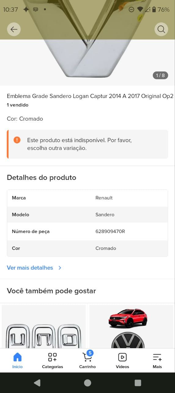 Emblema Grade Dianteira Renault Sandero Logan Captur 2014/2017 Novo