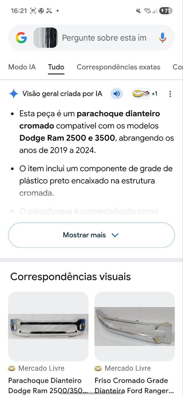 Parachoque Dianteiro Cromado Dodge Ram 2500/3500 2019/2024