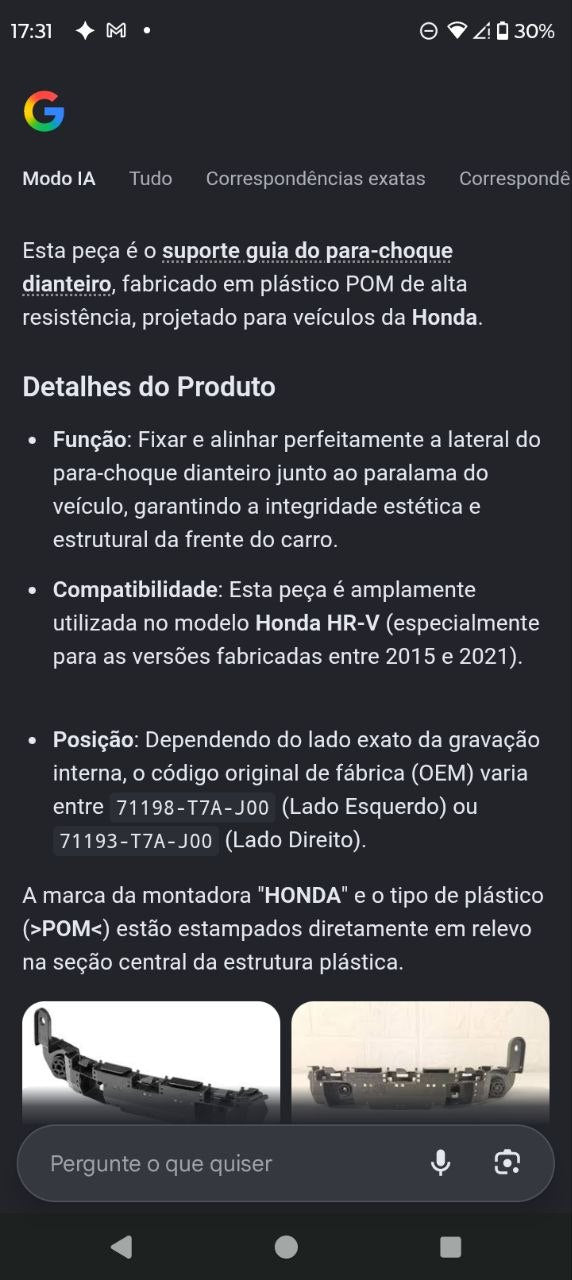 Suporte Guia Para-Choque Dianteiro Honda HR-V 2015/2021 Novo