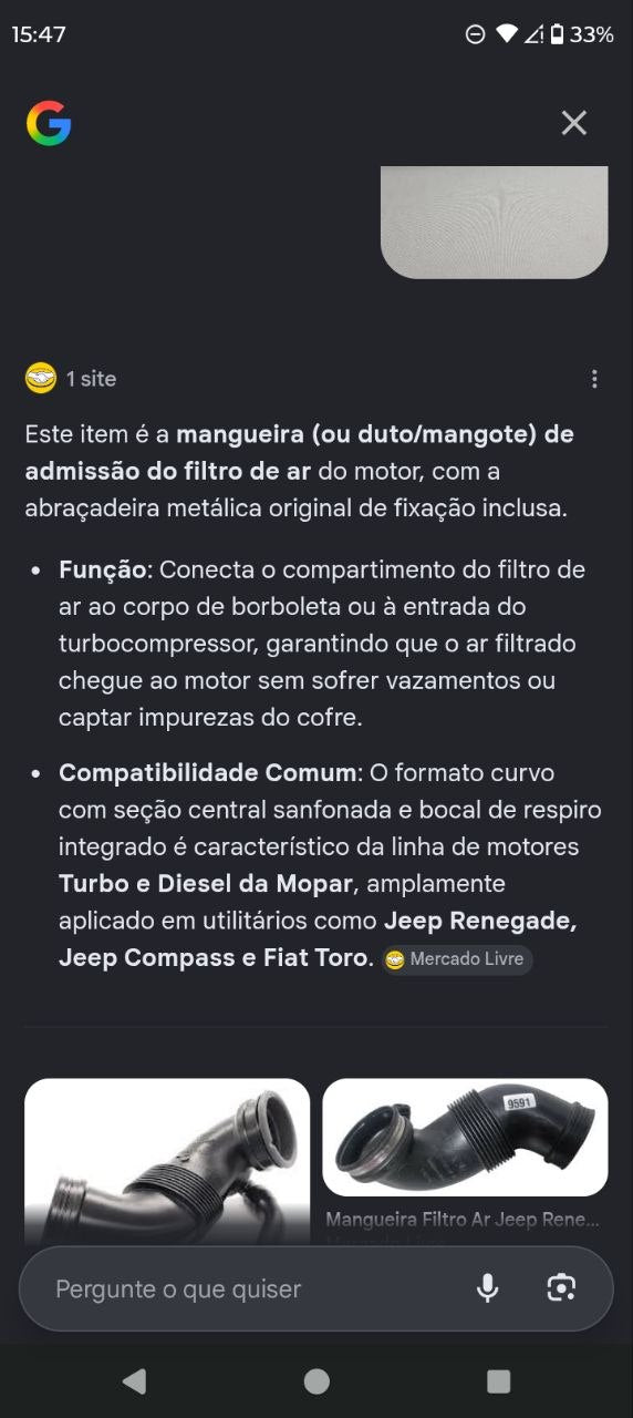 Duto Admissão Filtro Ar Jeep Renegade Compass Fiat Toro 2015/2022 Usado