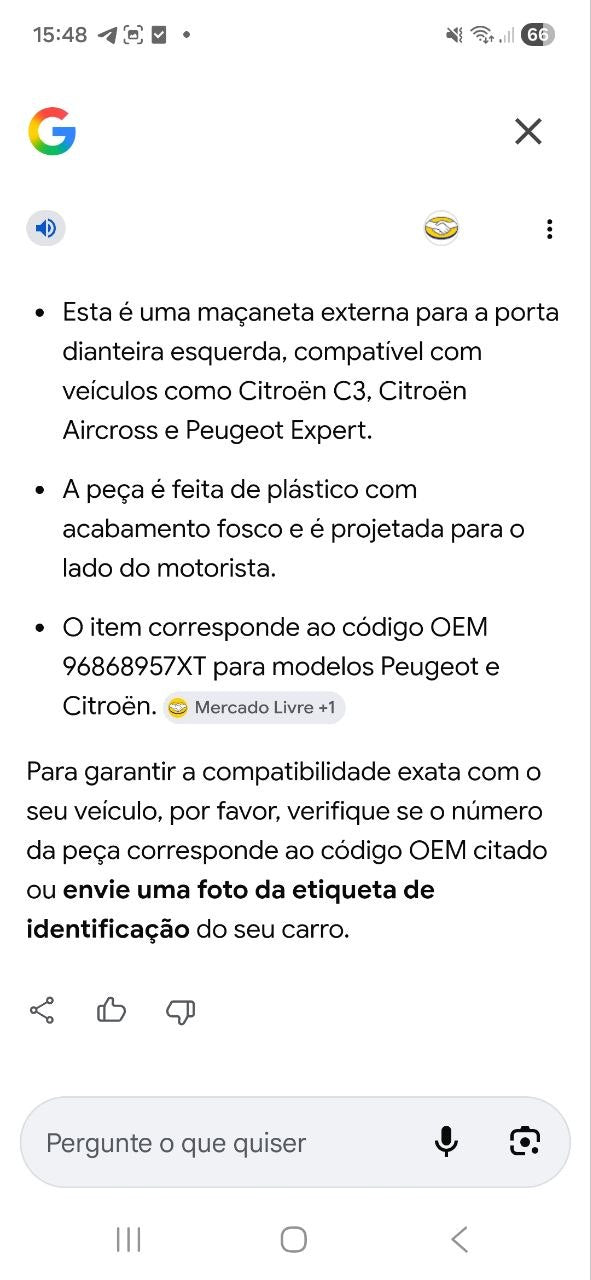 Maçaneta Externa Diant Esq Citroen C3 Aircross / Peugeot Expert 2012/2021