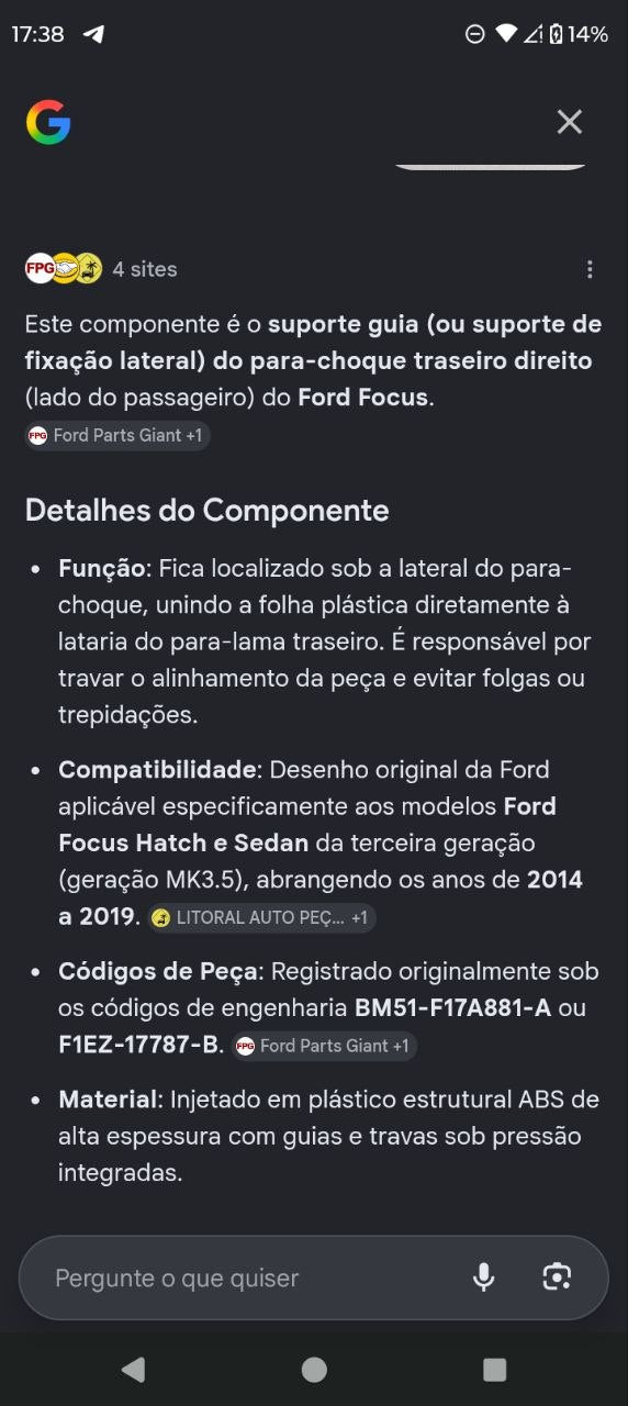 Suporte Para-Choque Traseiro Esquerdo Ford Focus 2014/2019 Novo