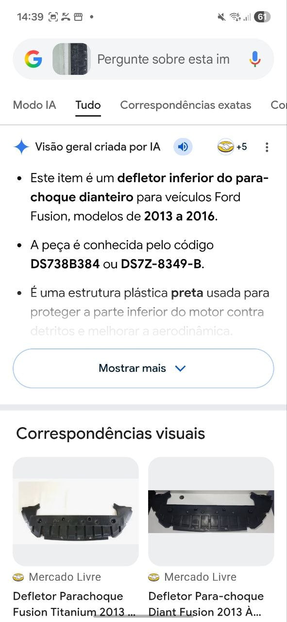 Defletor Diant Inferior Ford Fusion 2013/2016