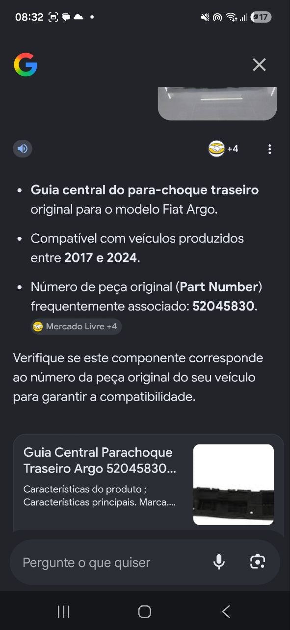 Guia Central Para-choque Traseiro Fiat Argo 2017/2024 Novo