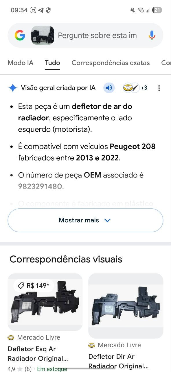 Defletor Ar Radiador Esq Peugeot 208 2013/2022
