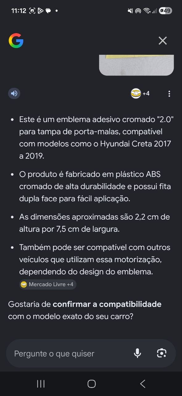 Emblema 2.0 Tampa Traseira Hyundai Creta 2017/2019 Novo