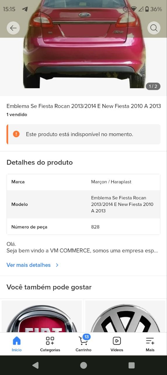 Emblema SE Traseiro Ford Fiesta 2010/2014 Novo