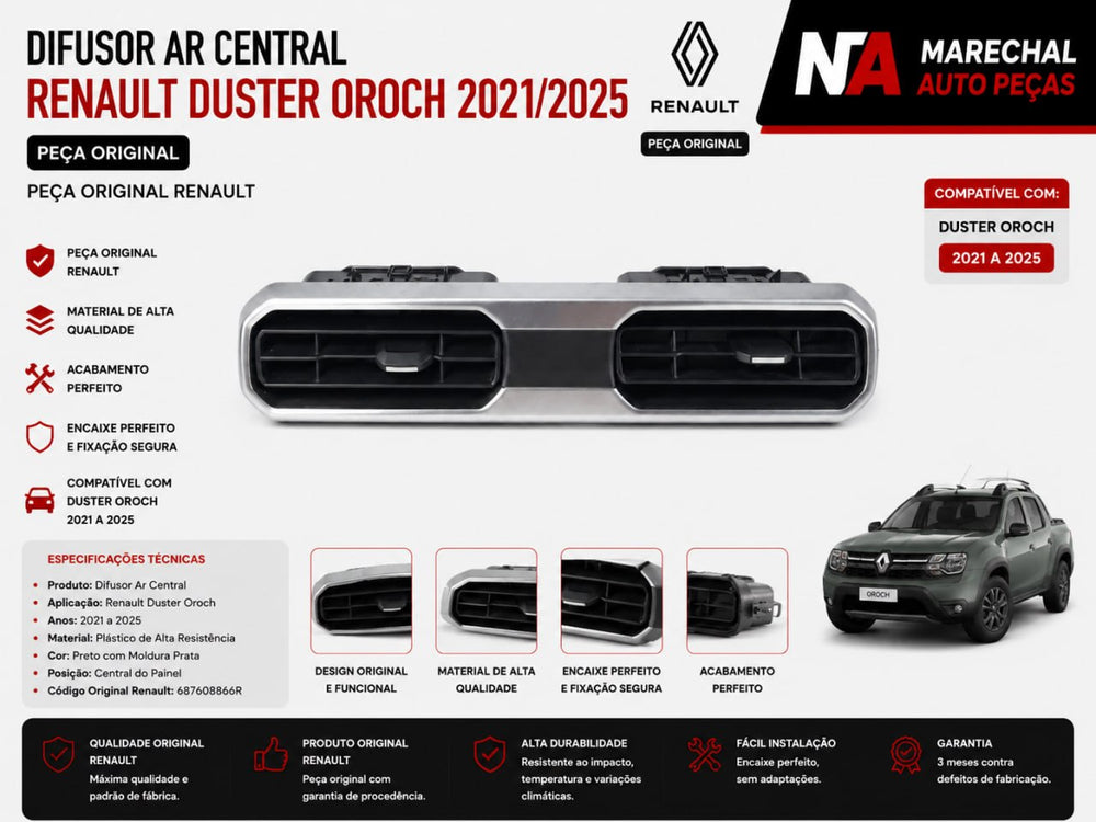 Difusor Ar Central Renault Duster Oroch 2021/2025 Novo
