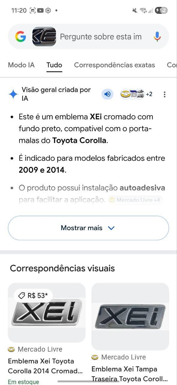 Emblema XEi Traseiro Toyota Corolla 2009/2014