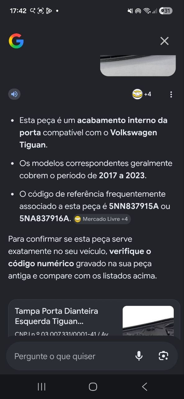 Tampa Porta Diant Esq Volkswagen Tiguan 2017/2023