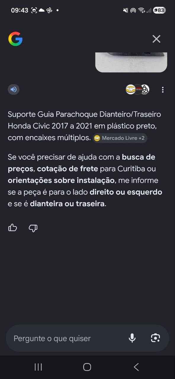 Suporte Guia Parachoque Tras Dir Honda Civic 2017/2021