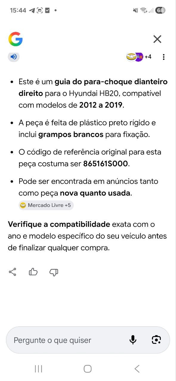 Guia Para-choque Tras Esq Hyundai HB20 2012/2019