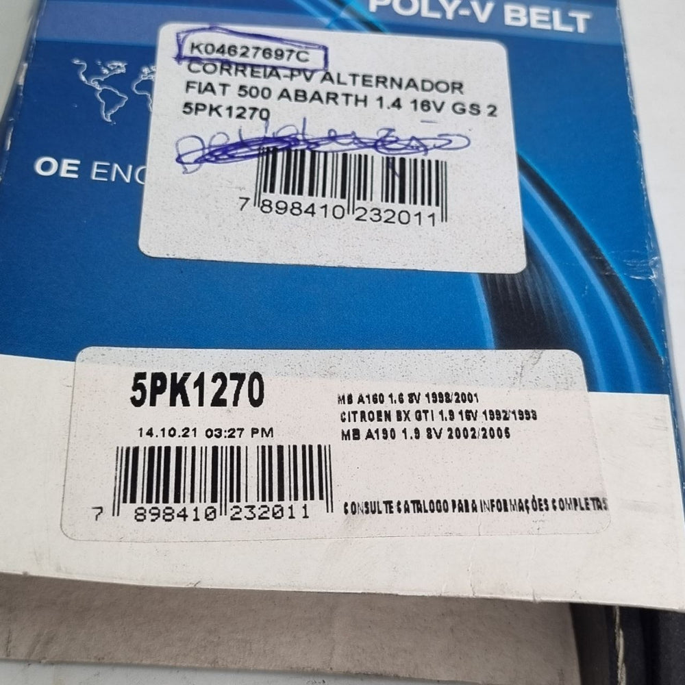 Correia Poly-V Alternador Dayco Fiat 500 Abarth 1.4 16V