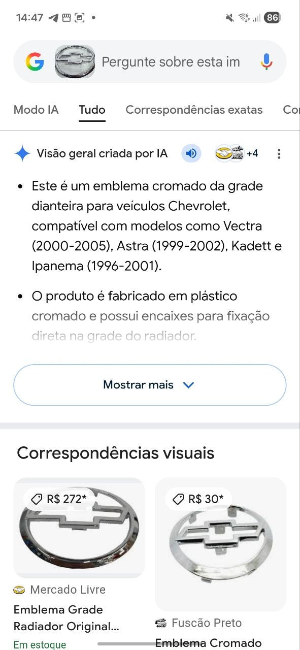 Emblema Grade Diant Chevrolet Vectra Astra Kadett Ipanema 1996/2005