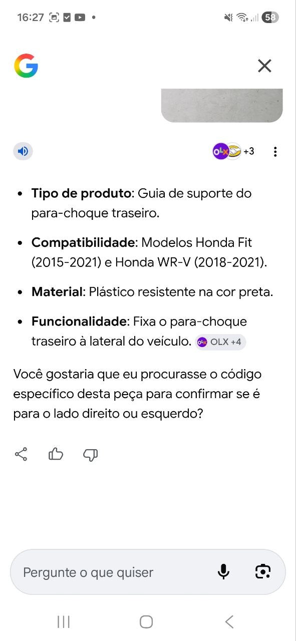 Suporte Guia Para-choque Tras Dir Honda Fit / WR-V 2015/2021