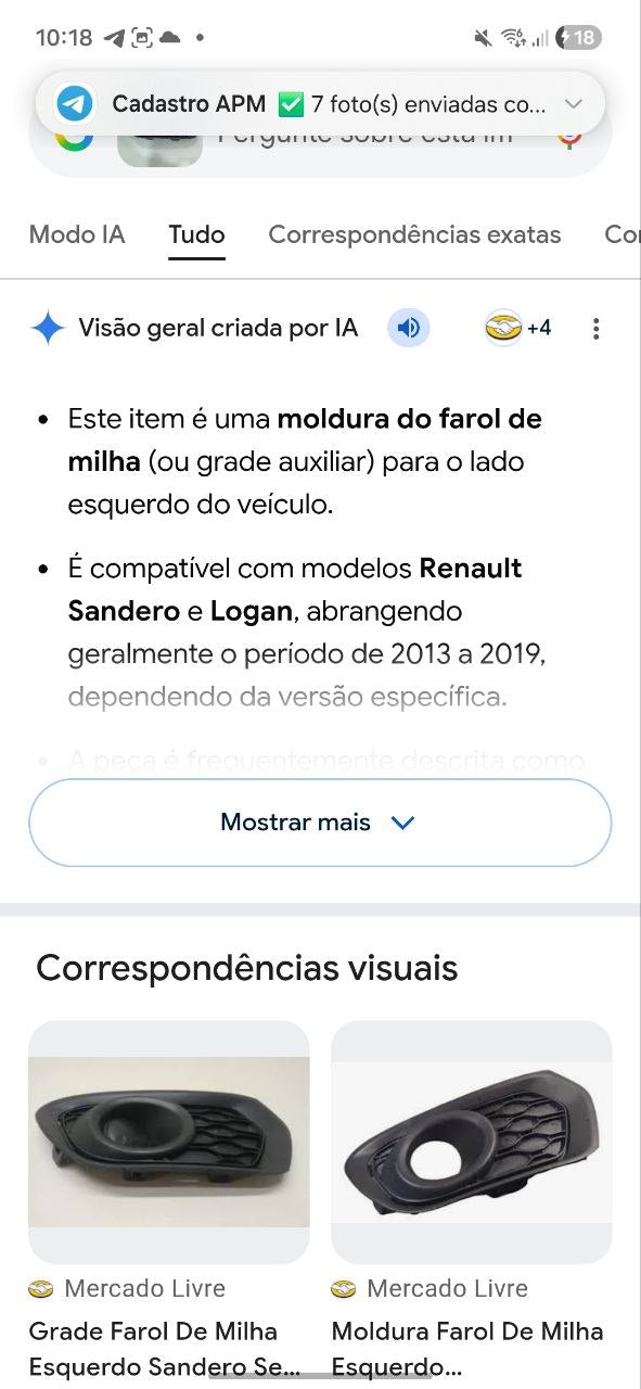 Grade Farol Milha Esq Renault Sandero Logan 2013/2019