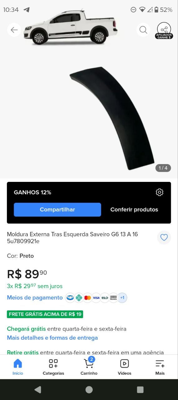 Moldura Parabarro Tras Esq Volkswagen Saveiro G6 2013/2016