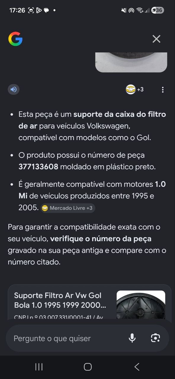 Suporte Tampa Filtro de Ar Volkswagen Gol 1995/2005