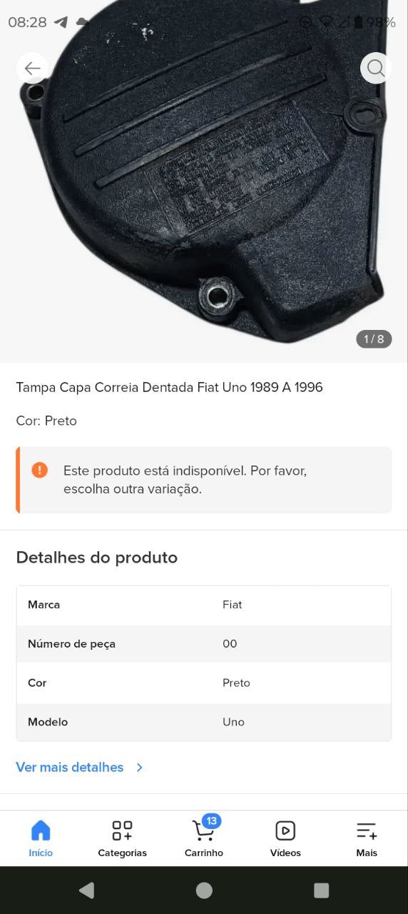Tampa Capa Correia Dentada Fiat Uno 1989/1996 Nova