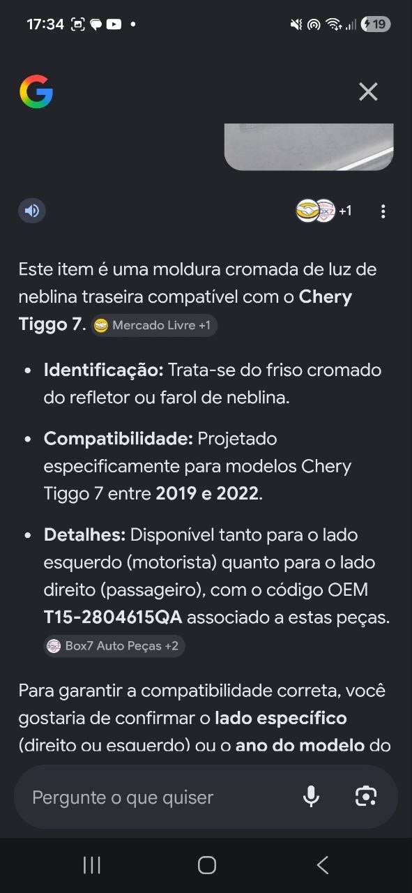 Moldura Cromada Farol de Neblina Chery Tiggo 7 2019/2022 Nova