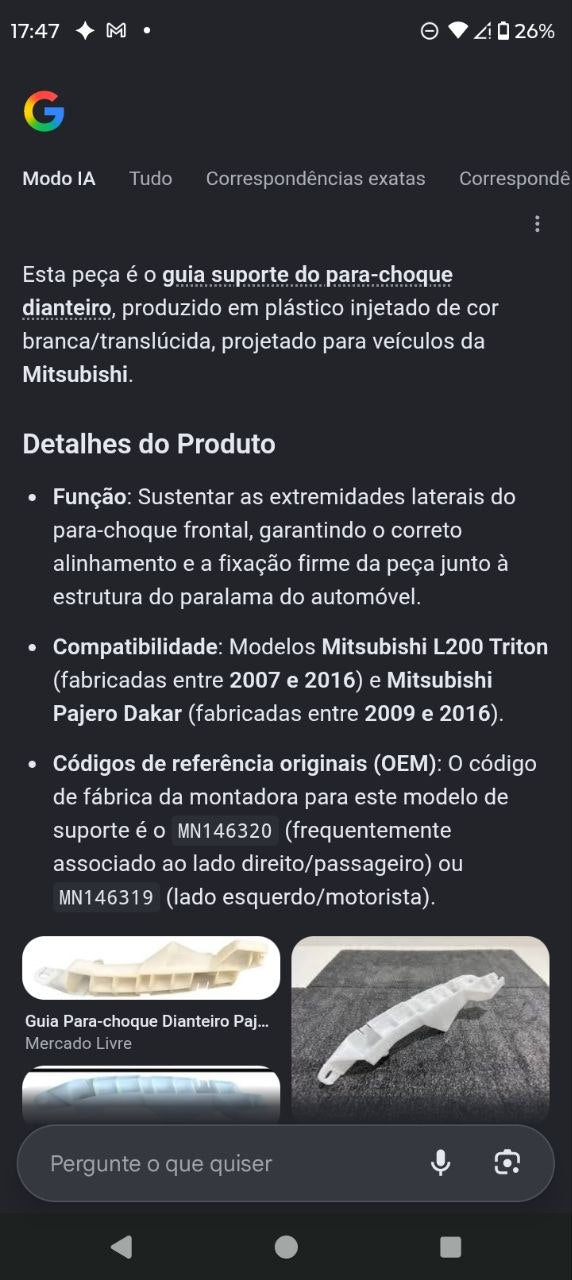 Guia Suporte Para-choque Dianteiro Mitsubishi L200 Triton/Pajero Dakar 2007/2016 Novo