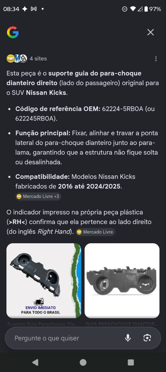 Suporte Guia Parachoque Dianteiro Direito Nissan Kicks 2016/2025 Novo