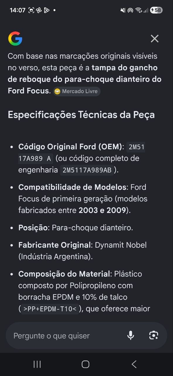 Tampa Gancho Reboque Dianteira Ford Focus 2003/2009 Nova