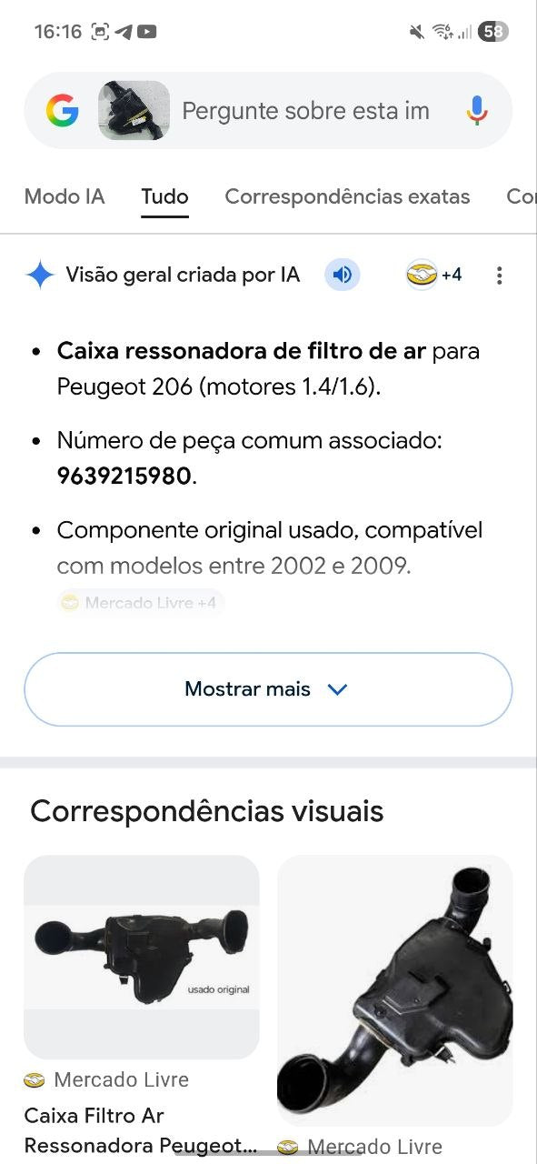 Caixa Ressonadora Filtro de Ar Peugeot 206 2002/2009