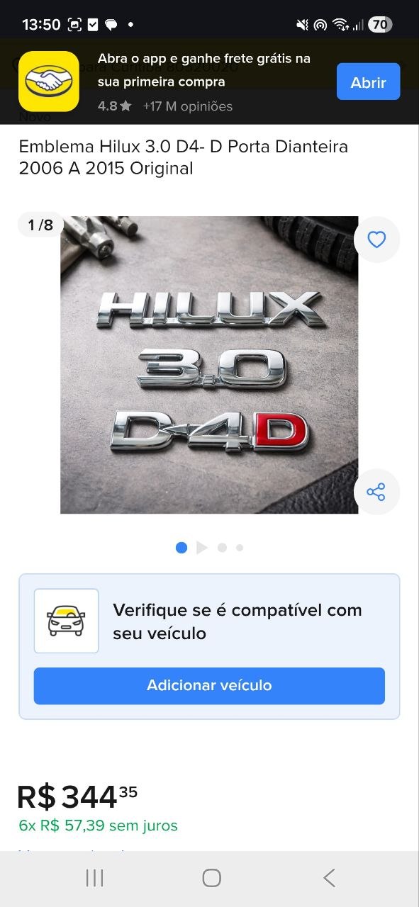 Emblema Lateral Hilux 3.0 D4D Toyota Hilux 2006/2015