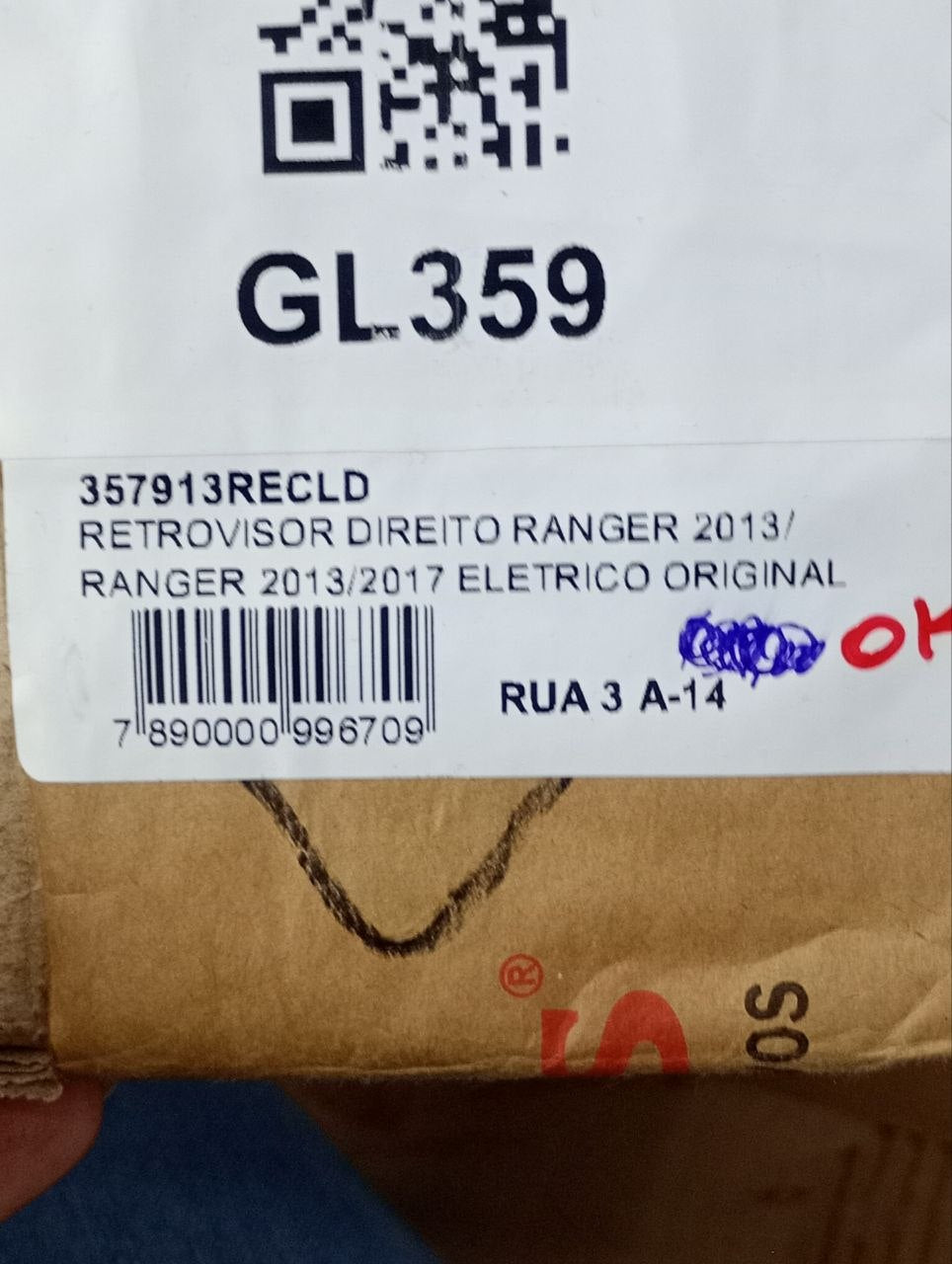 Retrovisor Externo Dir Ford Ranger 2013/2017