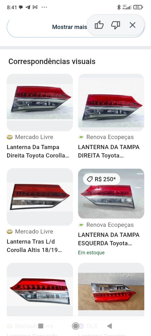 Lanterna Tampa Tras Dir Toyota Corolla Altis 2018/2019 -