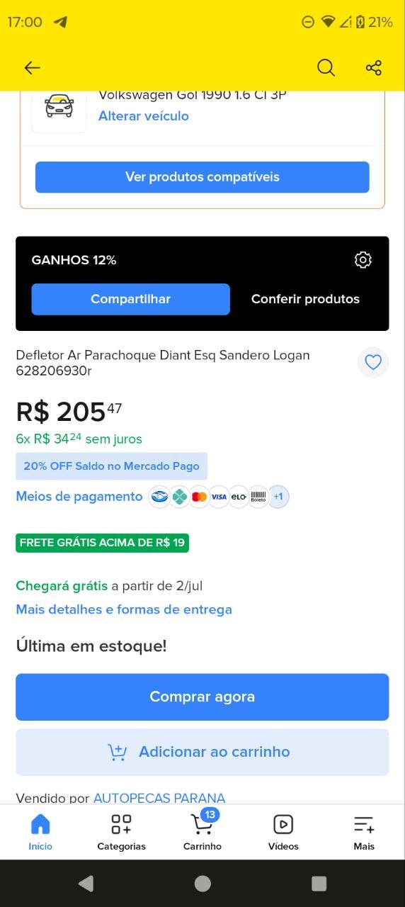 Defletor Ar Parachoque Dianteiro Esquerdo Renault Sandero Logan 2007/2014 Novo