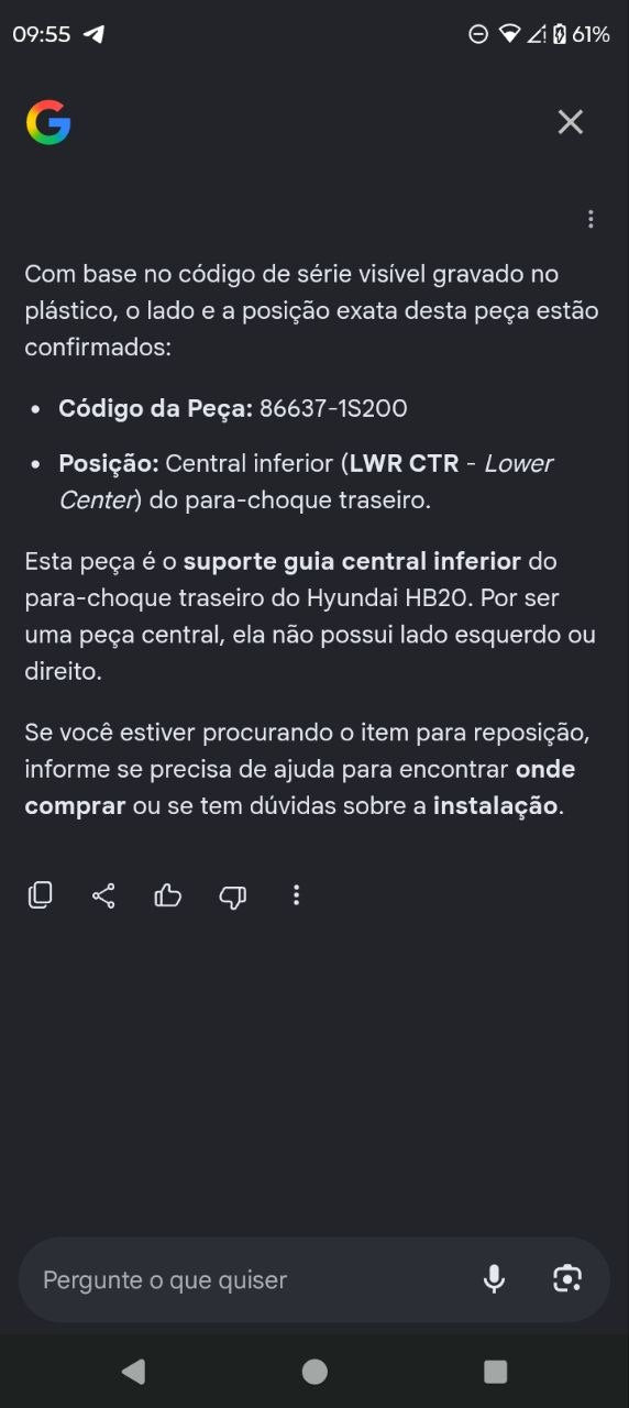 Suporte Guia Central Inferior Para-choque Traseiro Hyundai HB20 2012/2019 Novo