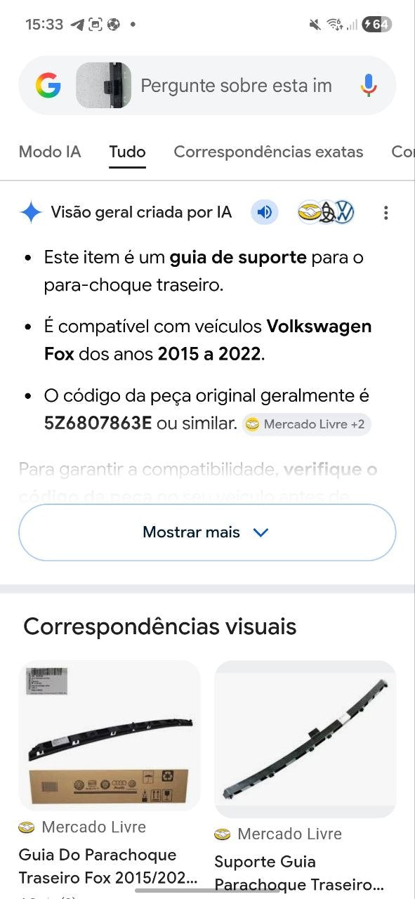 Guia Parachoque Tras Volkswagen Fox 2015/2022