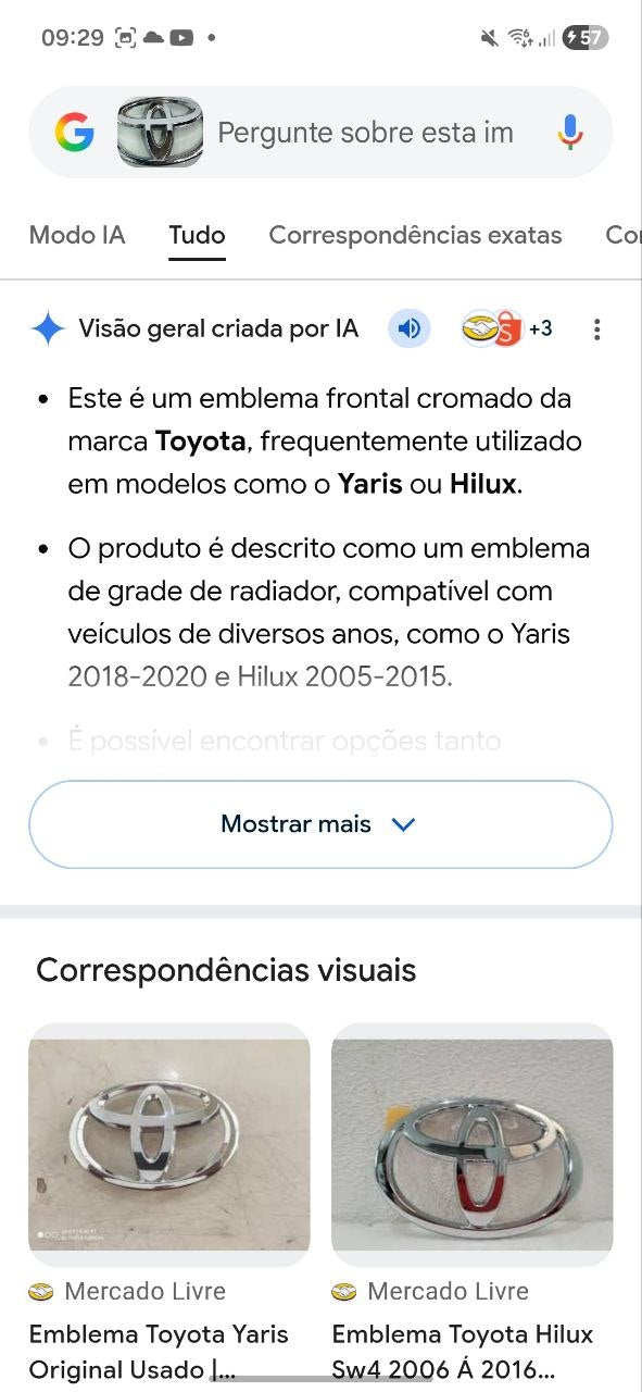 Emblema Diant Toyota Yaris/Hilux 2005/2020