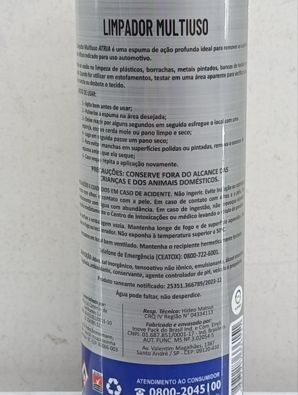 Limpador Multiuso Aerosol Atria 300ML Espuma Limpeza
