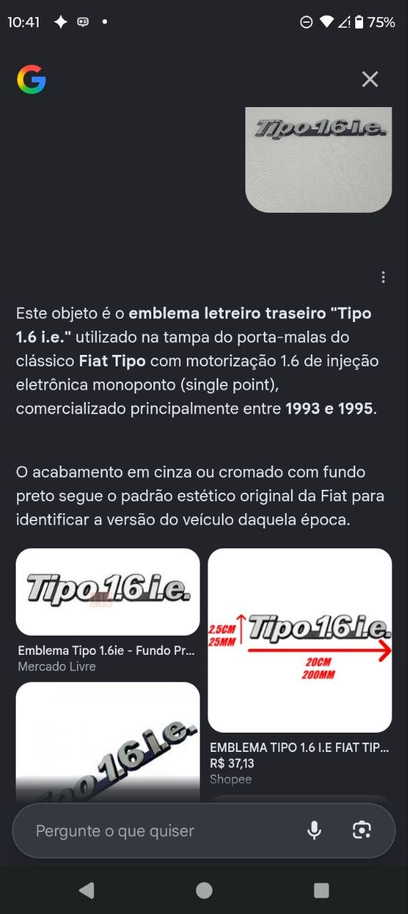 Emblema Traseiro Fiat Tipo 1.6 i.e. 1993/1995 Novo