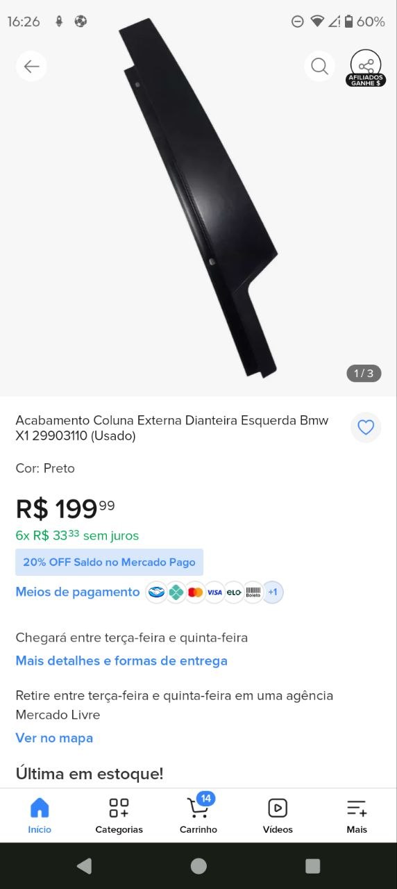 Acabamento Coluna Externa Dianteira Esquerda BMW X1 2009/2015