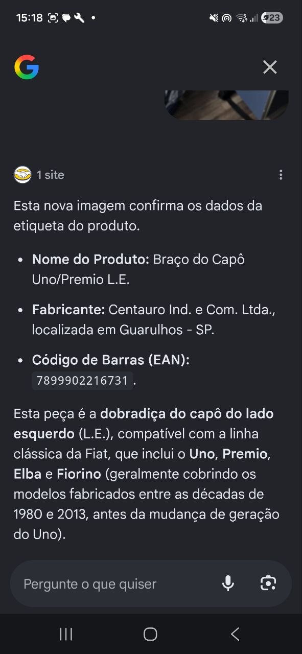 Braço do Capô Esquerdo Fiat Uno/Premio/Elba/Fiorino 1984/2013 Novo