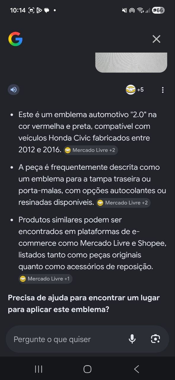 Emblema 2.0 Traseiro Honda Civic 2012/2016 Novo