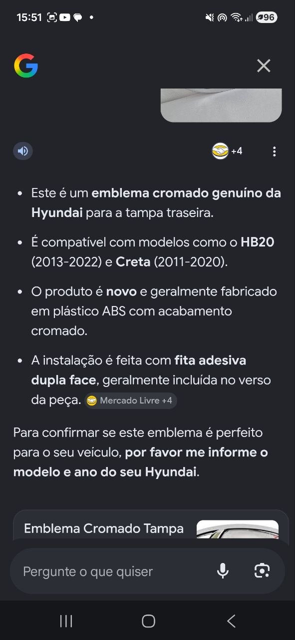 Emblema Tampa Traseira Hyundai HB20/Creta 2013/2022 Novo